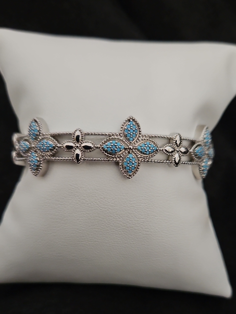 Platinum Teal Flower Micro-Pave Bracelet - Women Jewelry